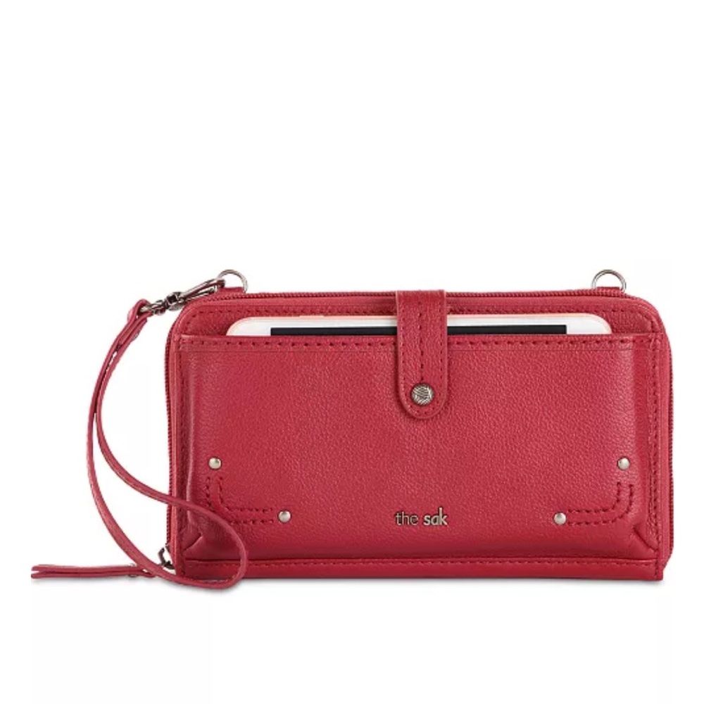 The Sak Iris Red Leather Smartphone Wallet /Wristlet w/Matching  Crossbody Strap